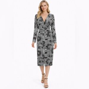 The Kooples Bandana Print V-Neck Crepe Midi Dress | Size 2 (Medium)